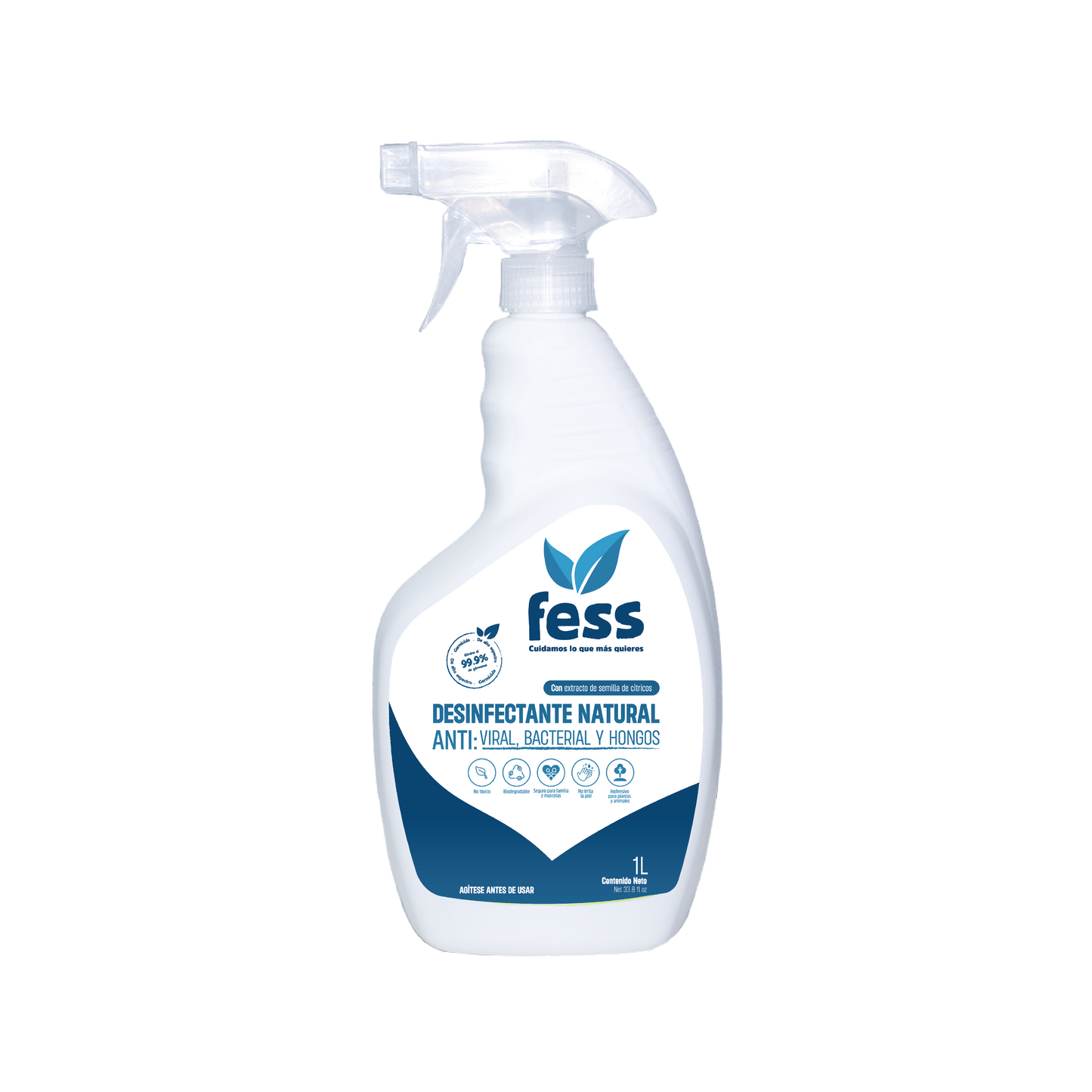 Desinfectante natural antibacterial contra hongos para superficie. Limpia superficies, verduras, frutas. No tóxico, aroma agradable con ingredientes naturales.